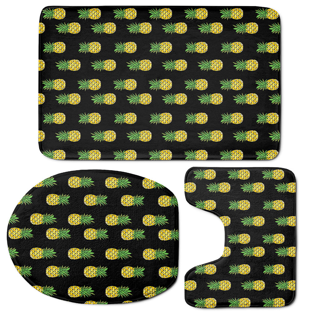 Black Cute Pineapple Pattern Print 3 Piece Bath Mat Set