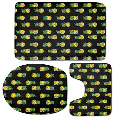 Black Cute Pineapple Pattern Print 3 Piece Bath Mat Set