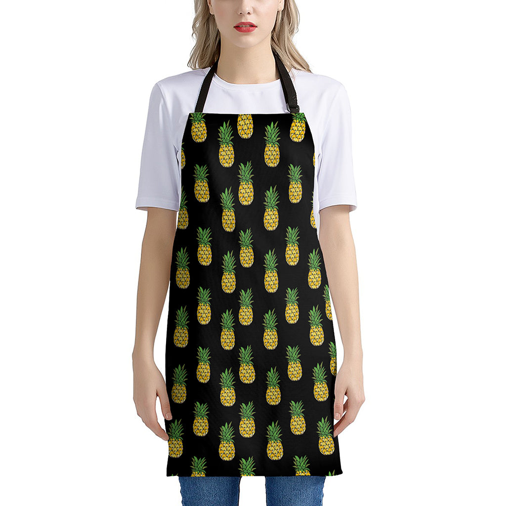 Black Cute Pineapple Pattern Print Apron