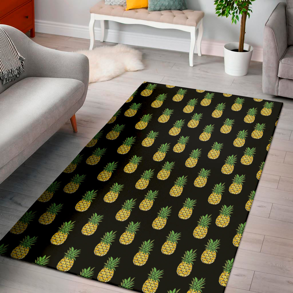 Black Cute Pineapple Pattern Print Area Rug