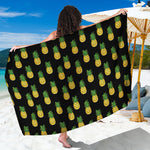 Black Cute Pineapple Pattern Print Beach Sarong Wrap