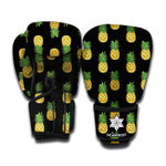 Black Cute Pineapple Pattern Print Boxing Gloves