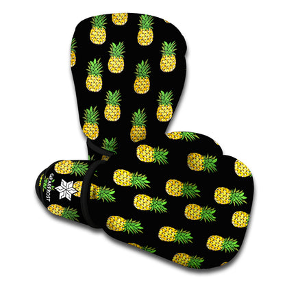 Black Cute Pineapple Pattern Print Boxing Gloves