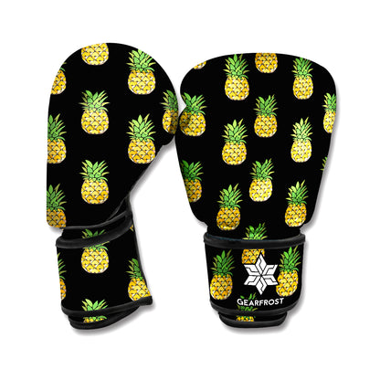 Black Cute Pineapple Pattern Print Boxing Gloves