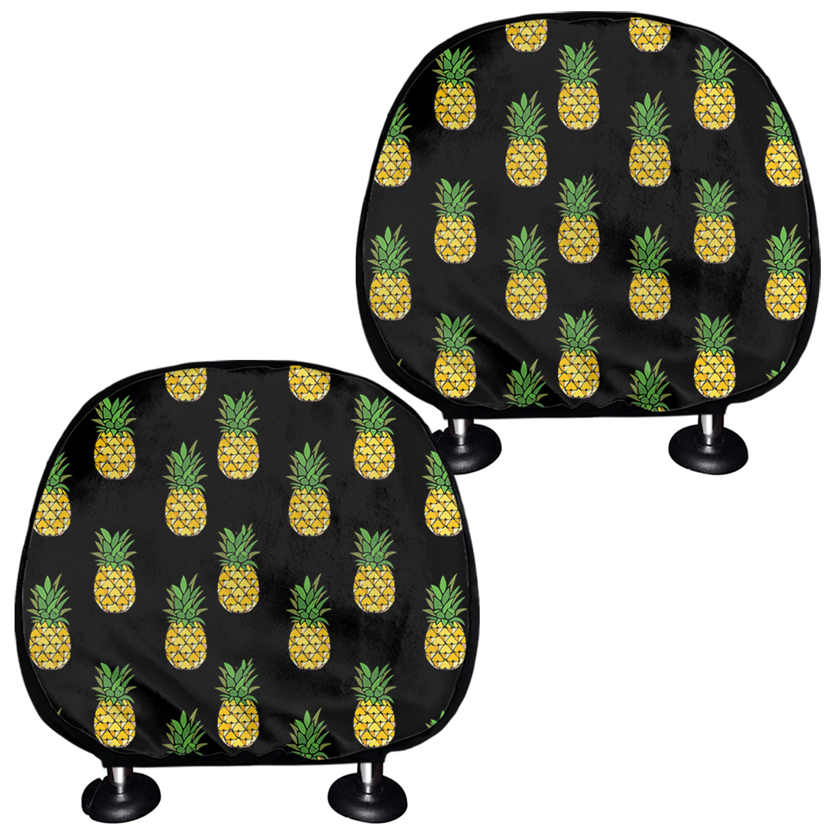 Black Cute Pineapple Pattern Print Car Headrest Covers