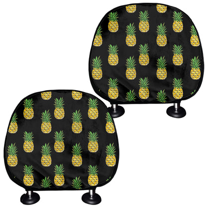 Black Cute Pineapple Pattern Print Car Headrest Covers