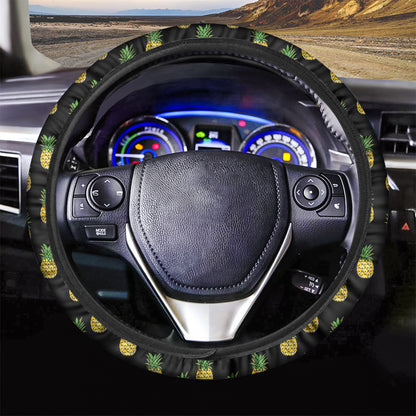 Black Cute Pineapple Pattern Print Car Steering Wheel Cover