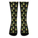 Black Cute Pineapple Pattern Print Crew Socks