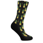 Black Cute Pineapple Pattern Print Crew Socks