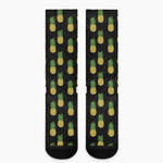 Black Cute Pineapple Pattern Print Crew Socks