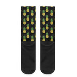 Black Cute Pineapple Pattern Print Crew Socks