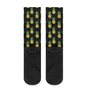 Black Cute Pineapple Pattern Print Crew Socks