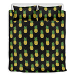Black Cute Pineapple Pattern Print Duvet Cover Bedding Set