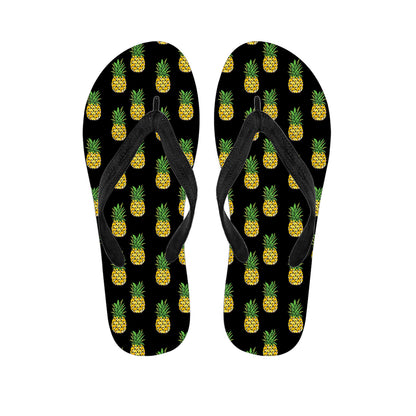 Black Cute Pineapple Pattern Print Flip Flops