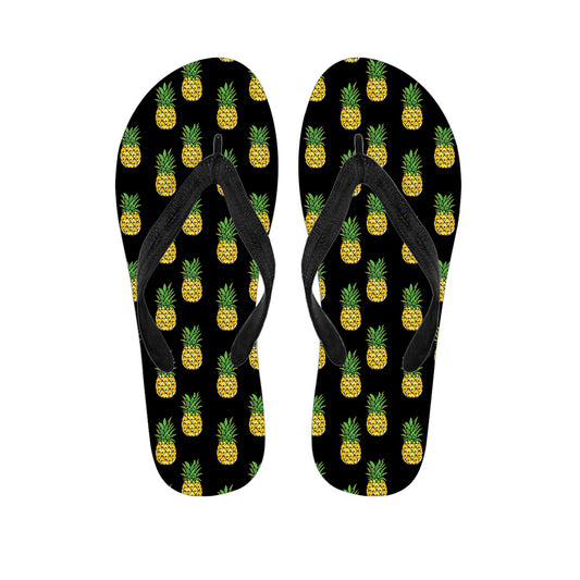 Black Cute Pineapple Pattern Print Flip Flops