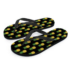 Black Cute Pineapple Pattern Print Flip Flops