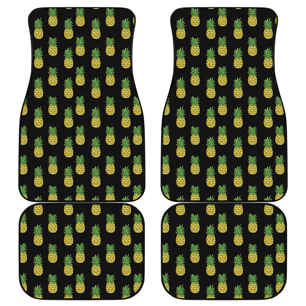 Black Cute Pineapple Pattern Print Front and Back Car Floor Mats