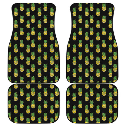 Black Cute Pineapple Pattern Print Front and Back Car Floor Mats