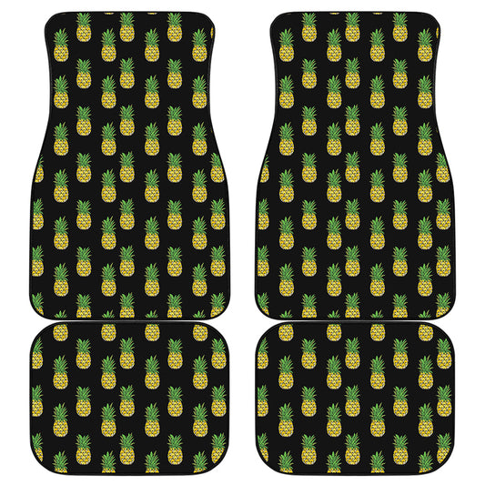 Black Cute Pineapple Pattern Print Front and Back Car Floor Mats