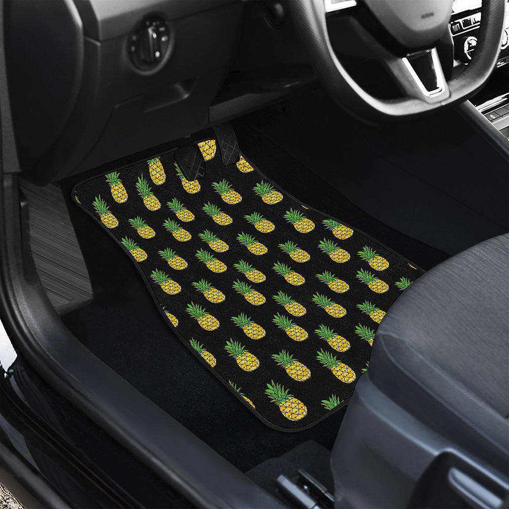 Black Cute Pineapple Pattern Print Front and Back Car Floor Mats
