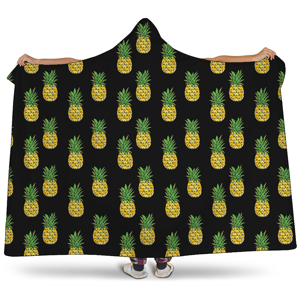 Black Cute Pineapple Pattern Print Hooded Blanket