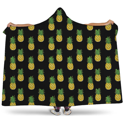 Black Cute Pineapple Pattern Print Hooded Blanket