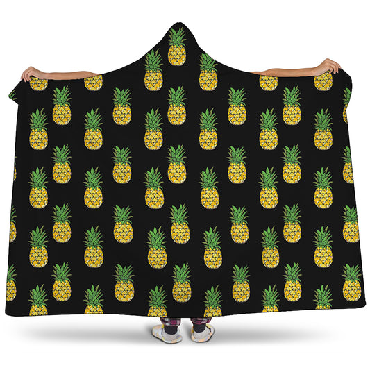 Black Cute Pineapple Pattern Print Hooded Blanket