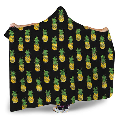 Black Cute Pineapple Pattern Print Hooded Blanket