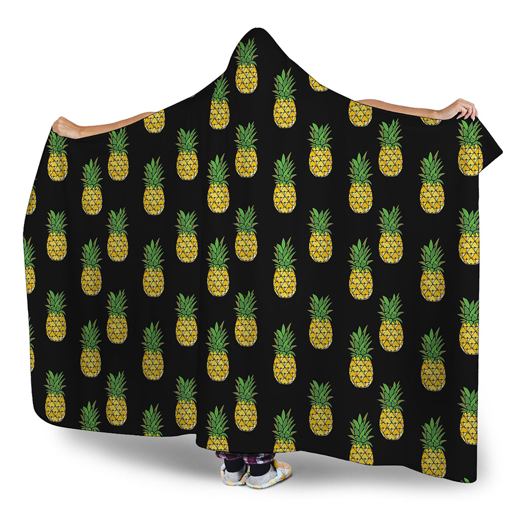 Black Cute Pineapple Pattern Print Hooded Blanket