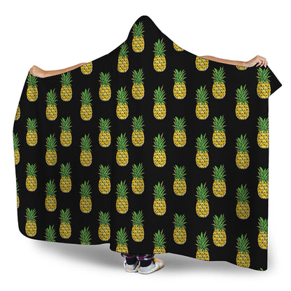 Black Cute Pineapple Pattern Print Hooded Blanket