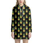 Black Cute Pineapple Pattern Print Hoodie Dress