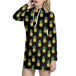 Black Cute Pineapple Pattern Print Hoodie Dress