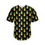 Black Cute Pineapple Pattern Print Men's Baseball Jersey