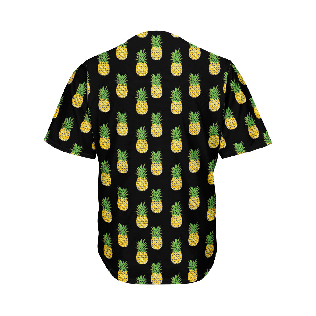 Black Cute Pineapple Pattern Print Men's Baseball Jersey