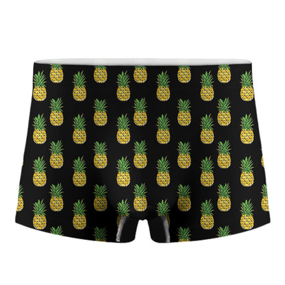 Black Cute Pineapple Pattern Print Men's Boxer Briefs