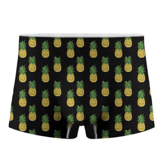 Black Cute Pineapple Pattern Print Men's Boxer Briefs