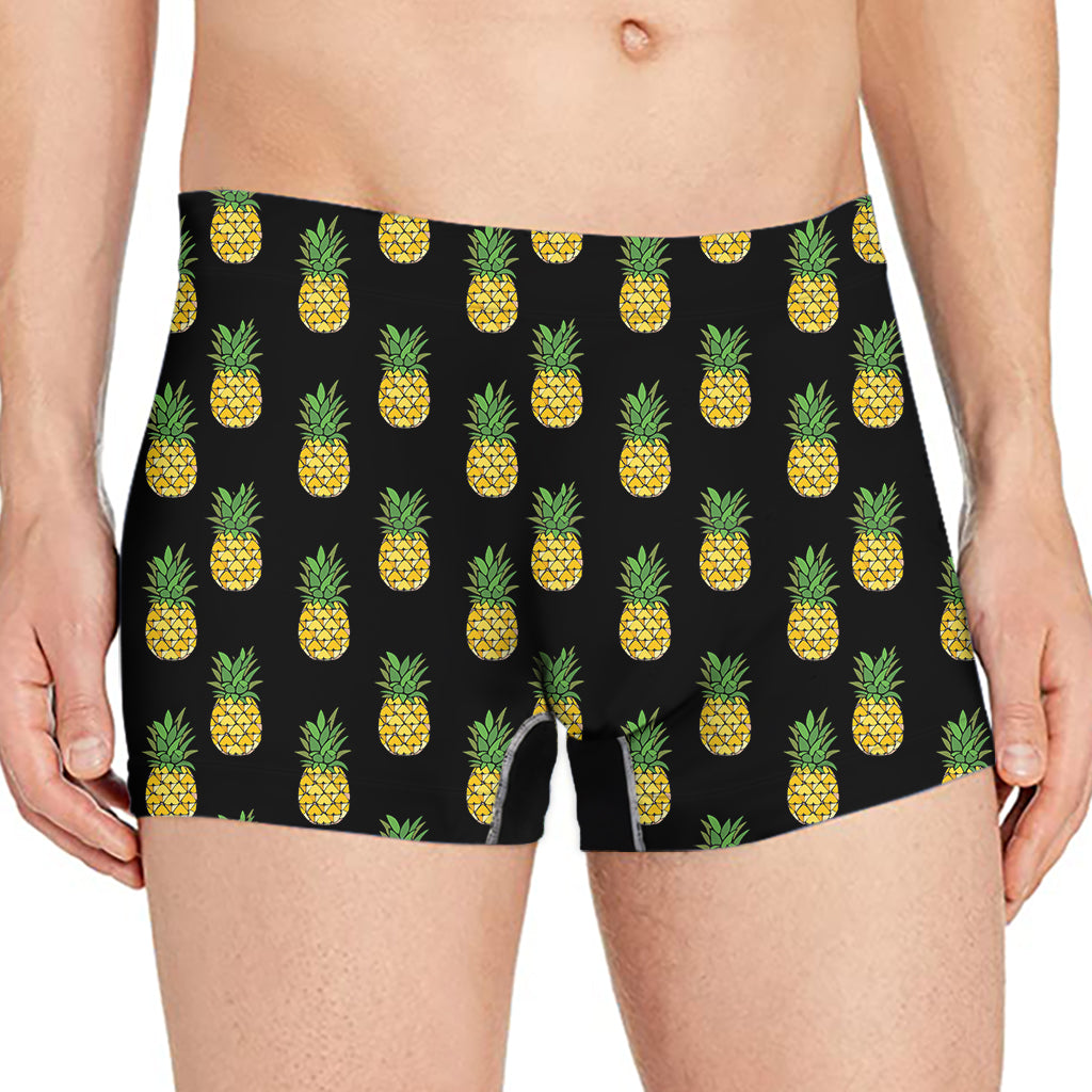 Black Cute Pineapple Pattern Print Men's Boxer Briefs