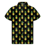 Black Cute Pineapple Pattern Print Men's Short Sleeve Shirt