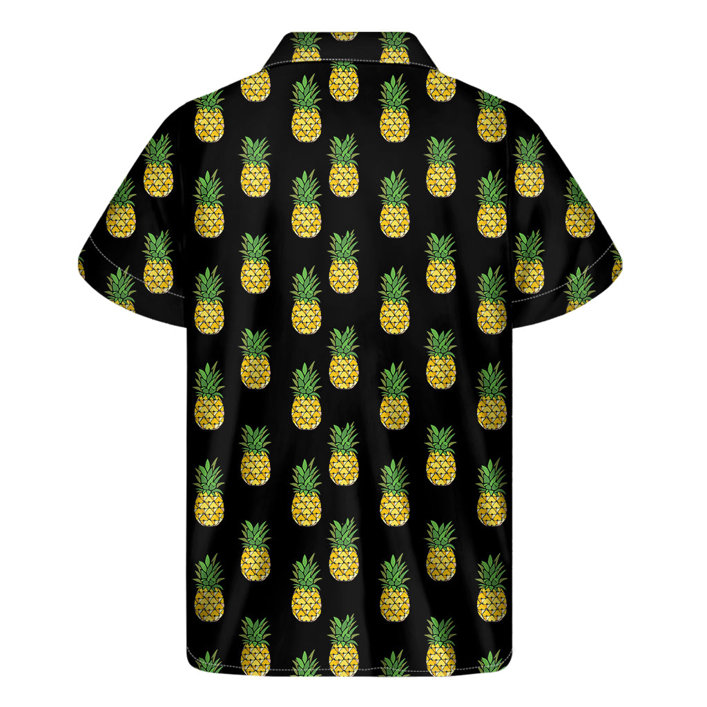 Black Cute Pineapple Pattern Print Men's Short Sleeve Shirt