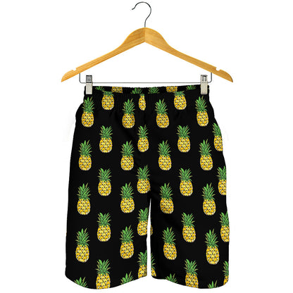 Black Cute Pineapple Pattern Print Men's Shorts