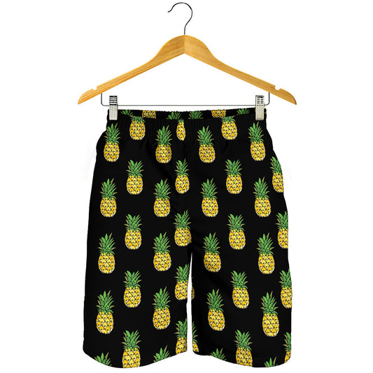 Black Cute Pineapple Pattern Print Men's Shorts