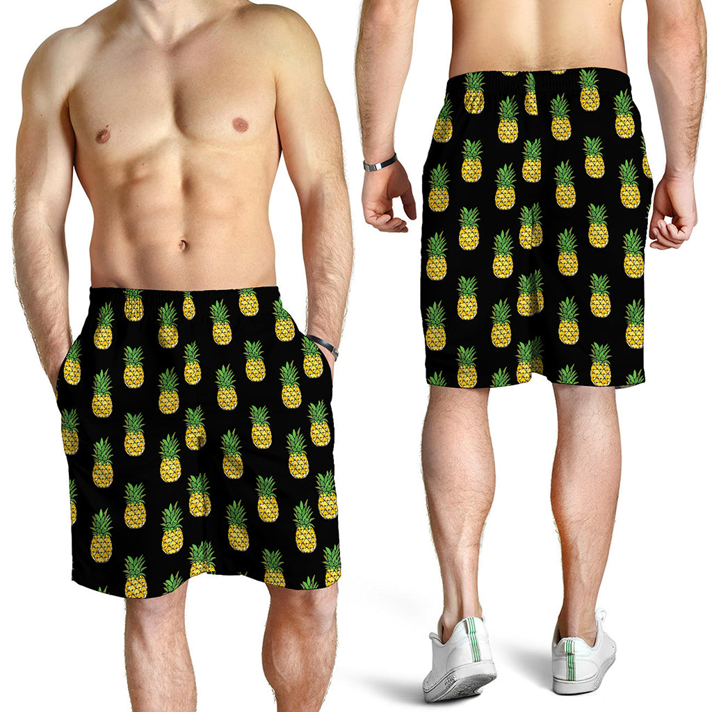 Black Cute Pineapple Pattern Print Men's Shorts