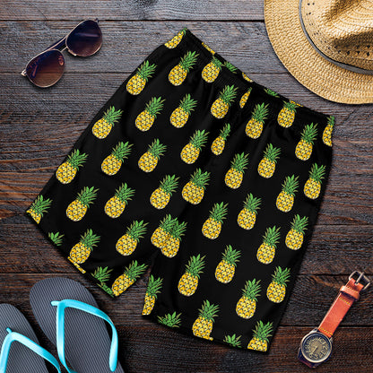 Black Cute Pineapple Pattern Print Men's Shorts