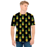Black Cute Pineapple Pattern Print Men's T-Shirt