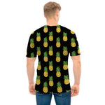 Black Cute Pineapple Pattern Print Men's T-Shirt