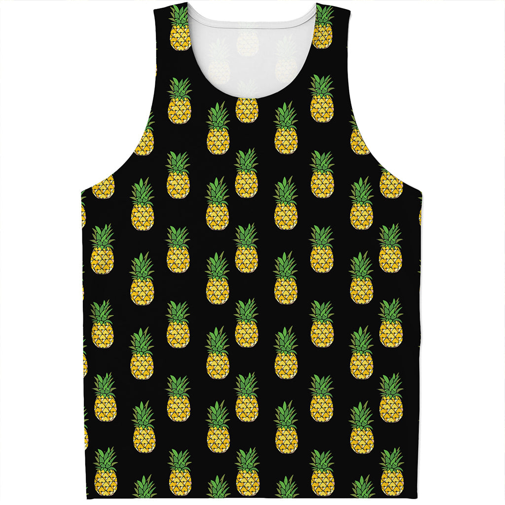 Black Cute Pineapple Pattern Print Men's Tank Top