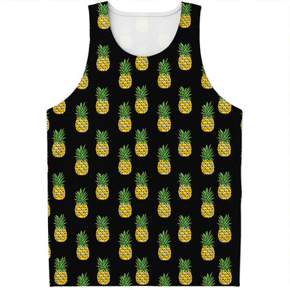 Black Cute Pineapple Pattern Print Men's Tank Top