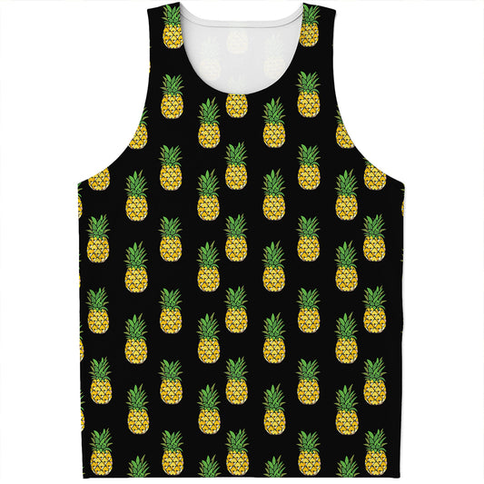 Black Cute Pineapple Pattern Print Men's Tank Top