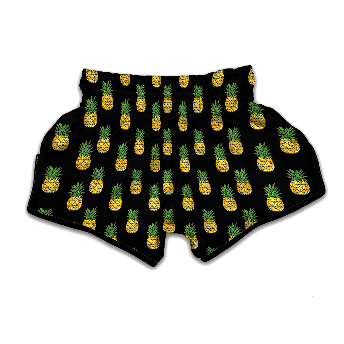 Black Cute Pineapple Pattern Print Muay Thai Boxing Shorts