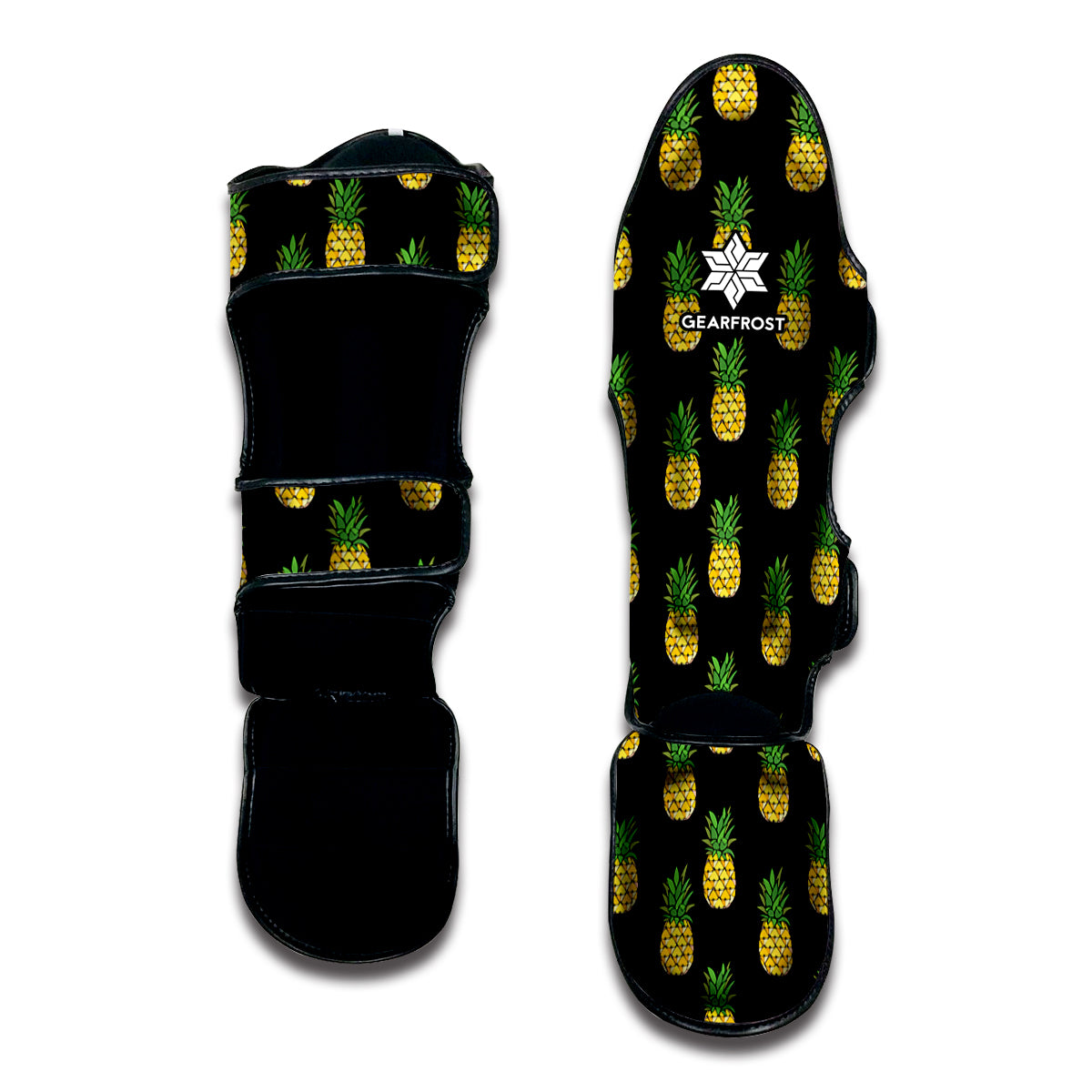 Black Cute Pineapple Pattern Print Muay Thai Shin Guard